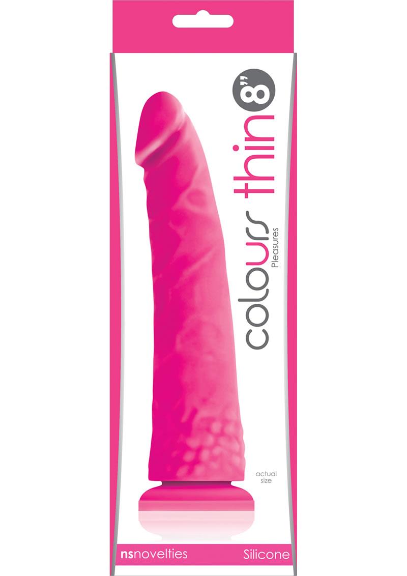 Colours Pleasures Thin 8in Silicone Suction Cup Dildo - Pink