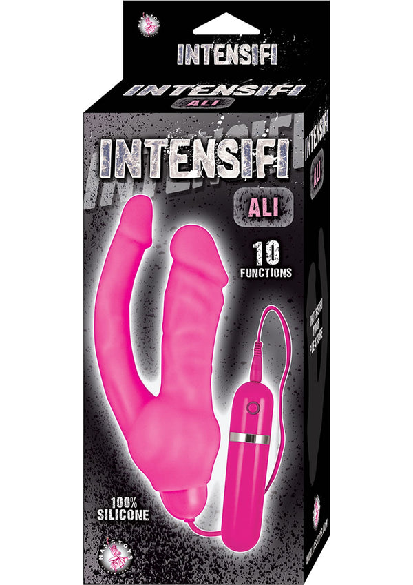 Intensifi Ali 10 Function Silicone Vibrating Double Dong Waterproof Pink