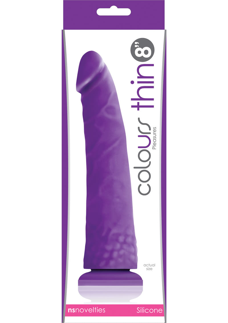 Colours Pleasures Thin 8In Silicone Suction Cup Dildo - Purple