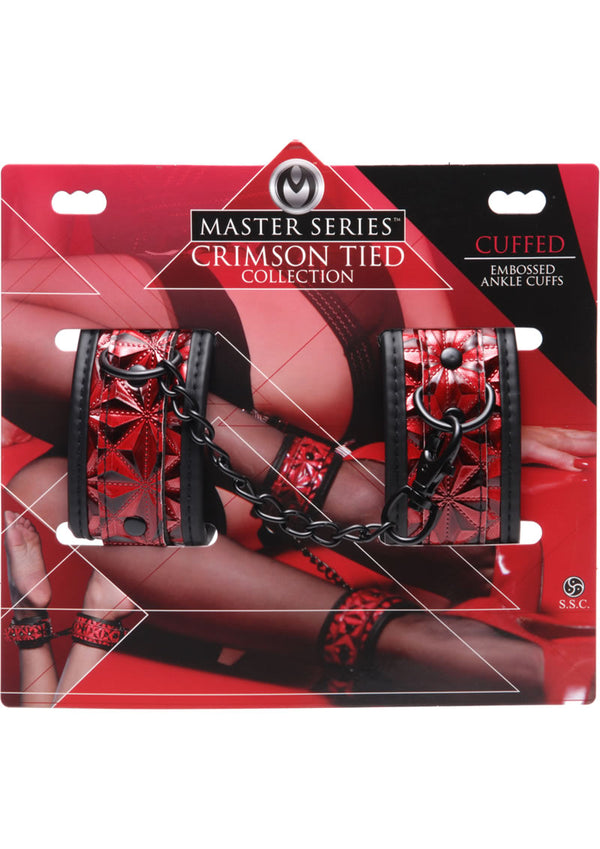 Master Series Embossed Ankle Cuffs With Chain Red 3 - 4.75 Inches
