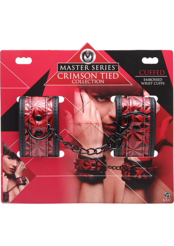 Master Series Embossed Wrist Cuffs With Chain Red 8 Inches