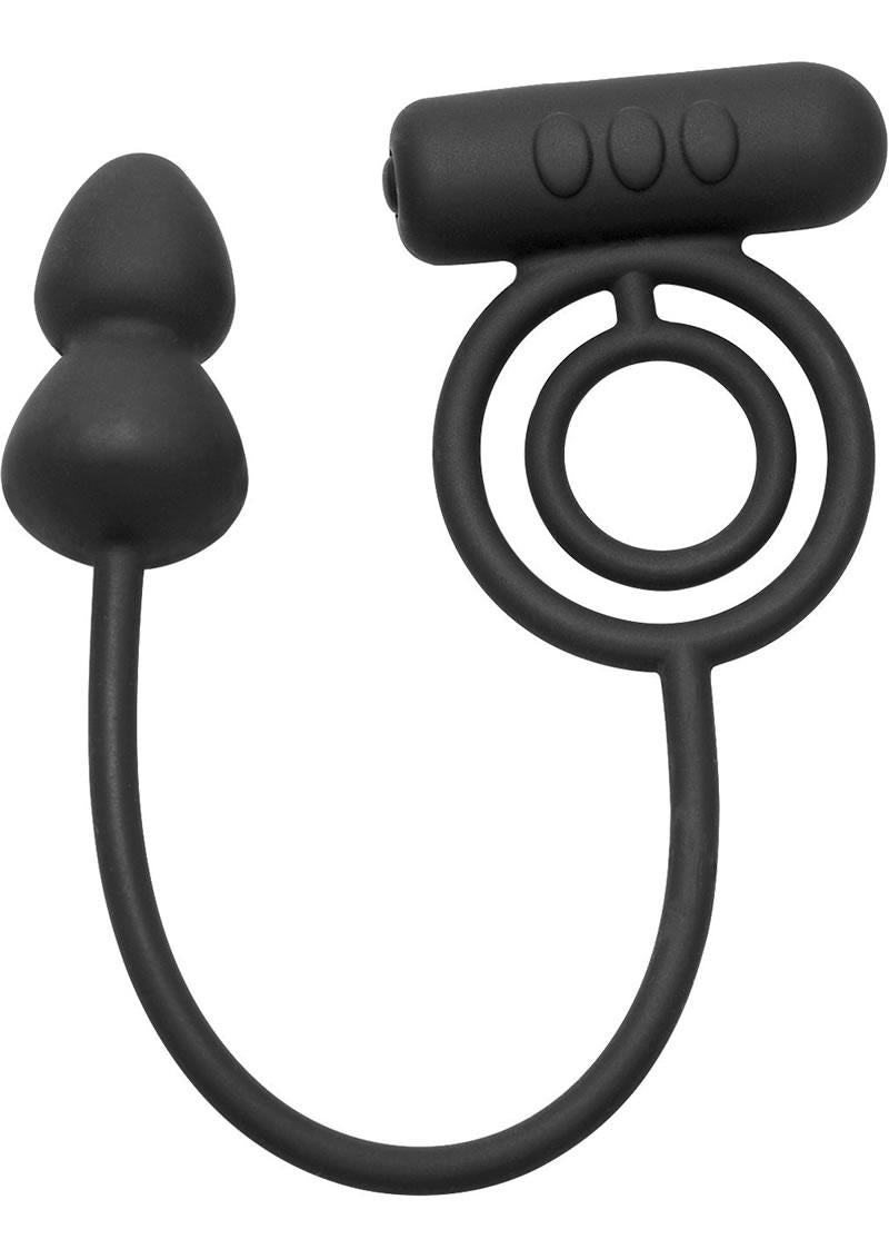 Prostatic Play Voyager 1 Silicone Vibrating Cock Ring and Anal Plug - Black