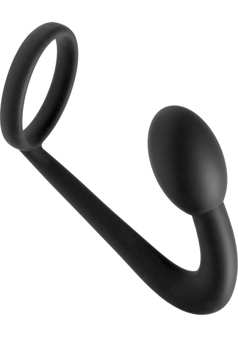 Prostatic Play Explorer Silicone Cock Ring and Prostate Plug - Black