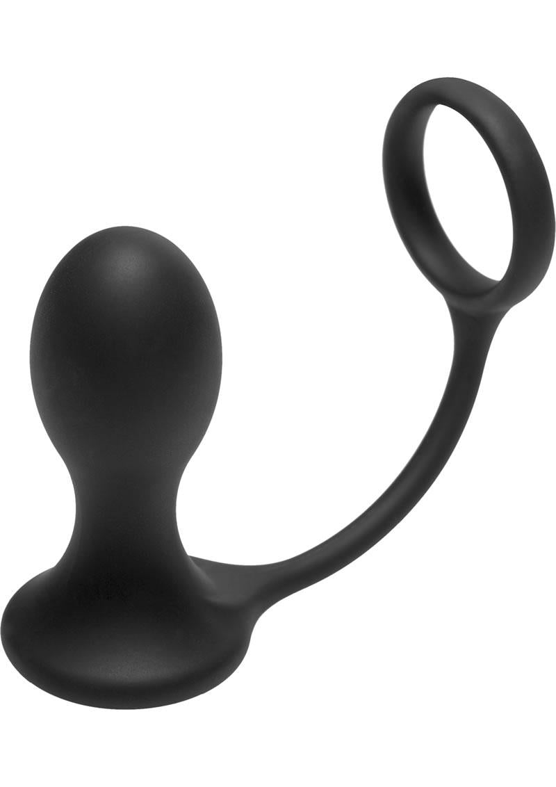 Prostatic Play Rover Silicone Cock Ring and Prostate Plug - Black