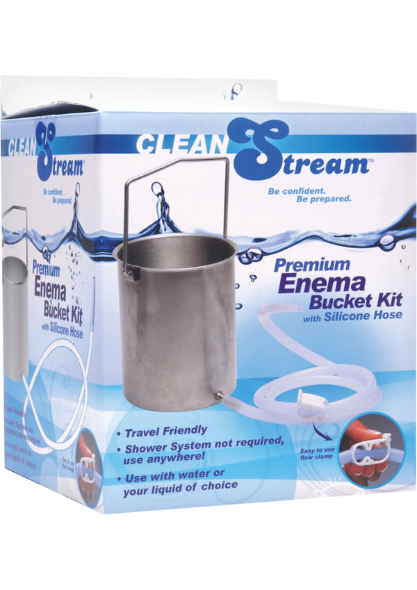 Cleanstream Premium Enema Bucket Kit with Silicone Hose - Silver