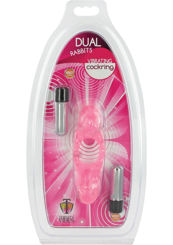 Trinity Vibes Double Rabbit Vibrating Cock Ring - Pink