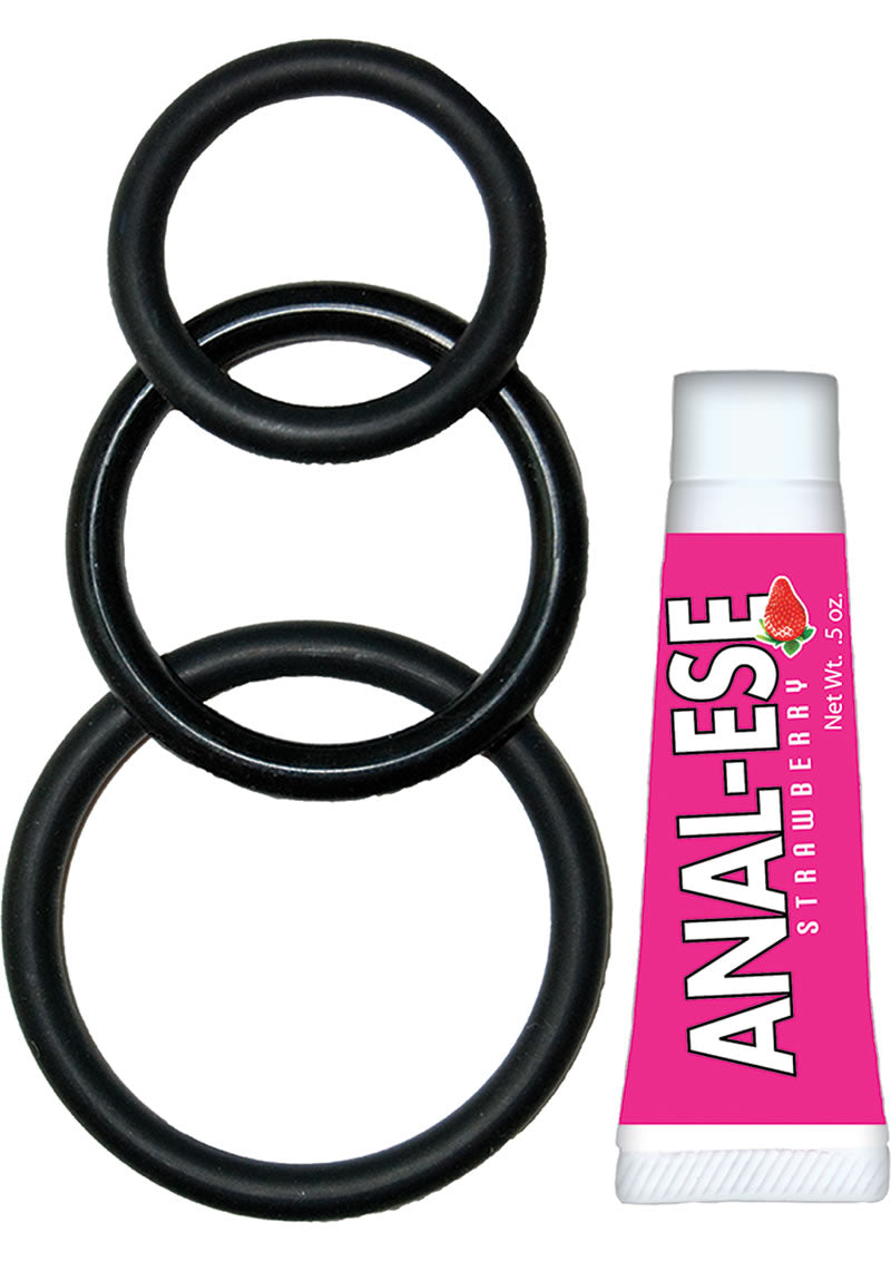 Super Cock Kit Silicone Cockrings And Anal-Ese - Black