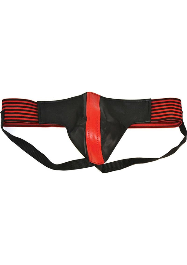 Rouge Leather Jock Strap With Stripes Red And Black Medium