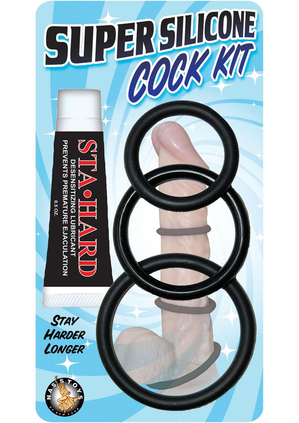 Super Silicone Cock Kit 3 Each Cockrings And Sta Hard Black