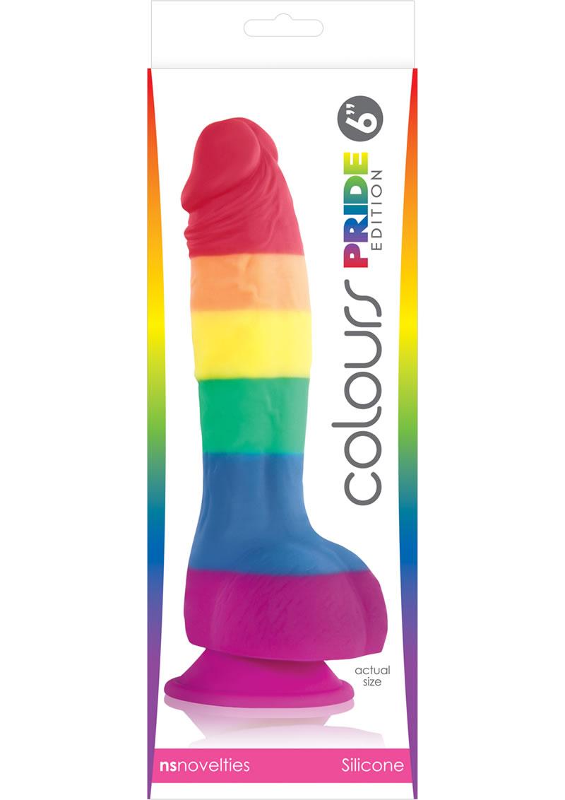 Colours Pride Edition 6in Silicone Suction Cup Dildo With Balls - Rainbow