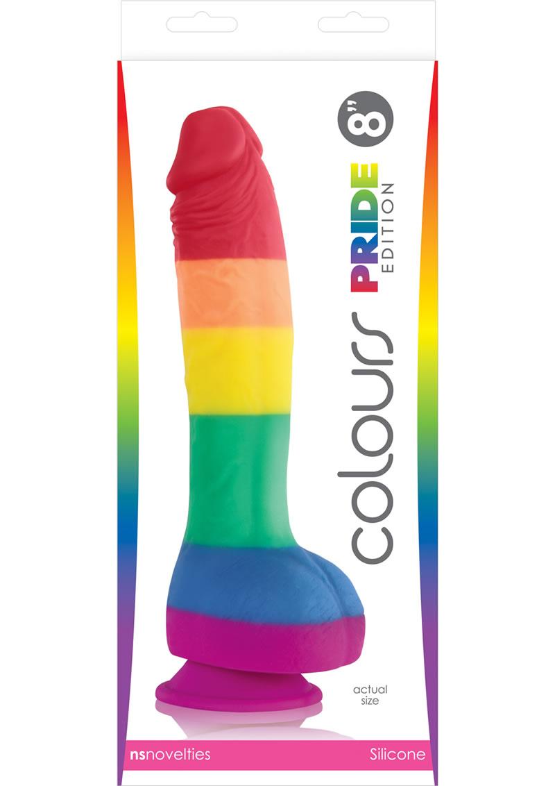 Colours Pride Edition 8in Silicone Suction Cup Dildo With Balls - Rainbow
