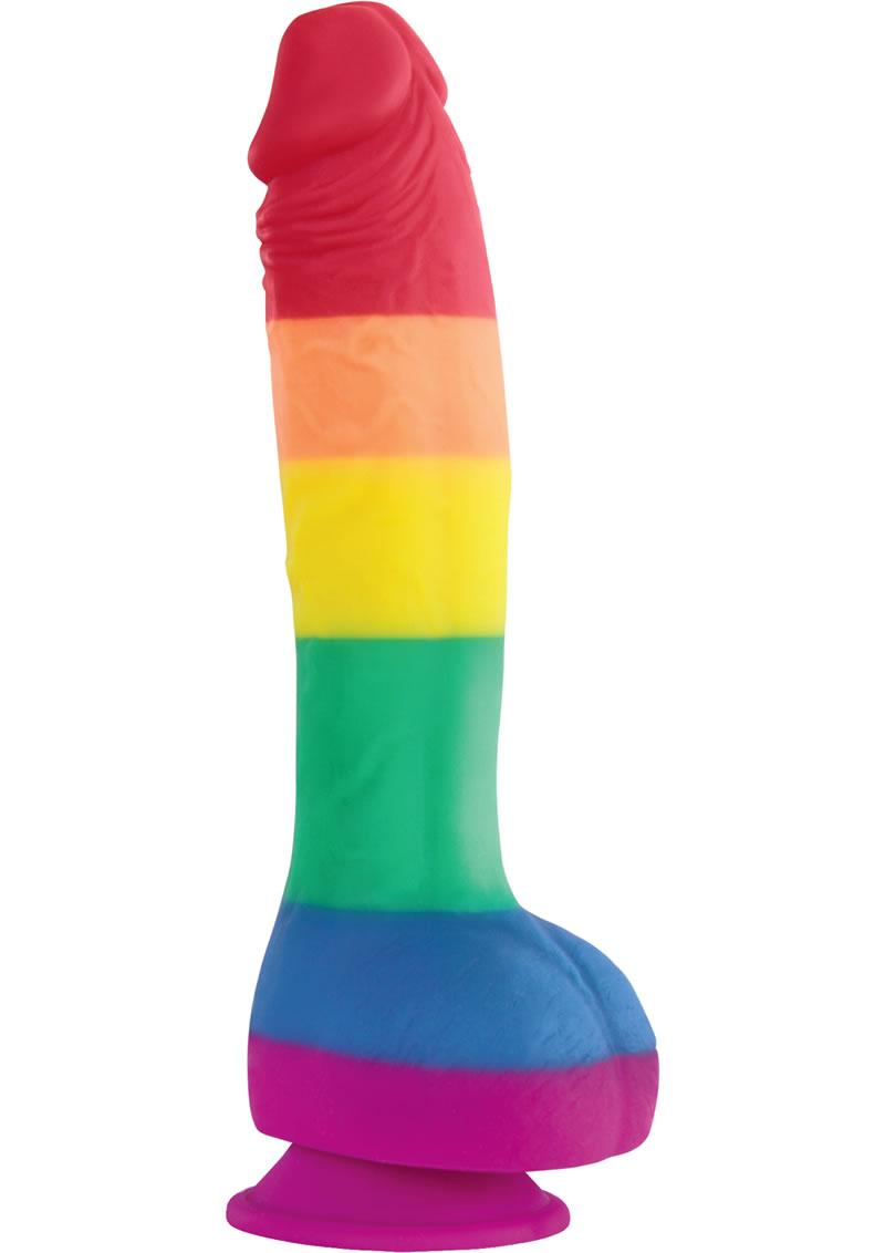 Colours Pride Edition 8in Silicone Suction Cup Dildo With Balls - Rainbow
