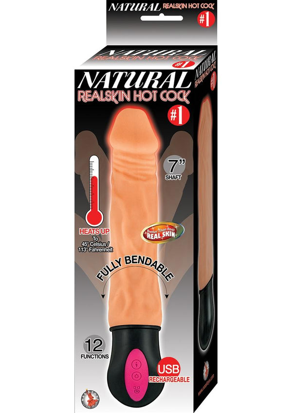Natural Realskin Hot Cock #1 Usb Rechargeable Warming Realistic Vibrator Waterproof Flesh 7 Inch