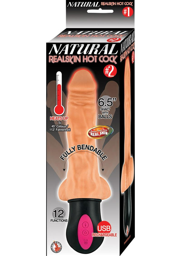 Natural Realskin Hot Cock #2 USB Rechargeable Warming Realistic Vibrator Waterproof Flesh 6.5 Inch