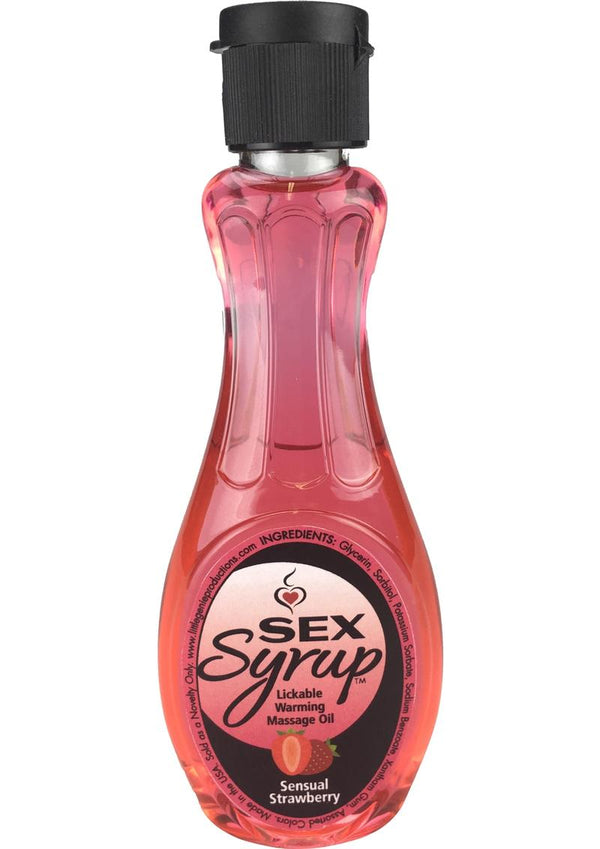 Sex Syrup Lickable Flavored Warming Massage Oil 4oz - Sensual Strawberry