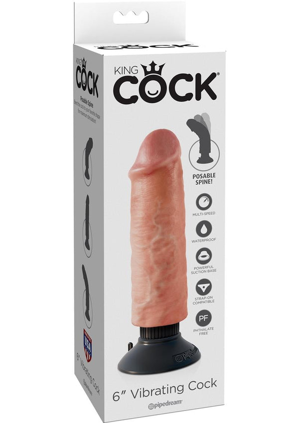 King Cock Vibrating Realistic Dildo Waterproof Flesh 6 Inch