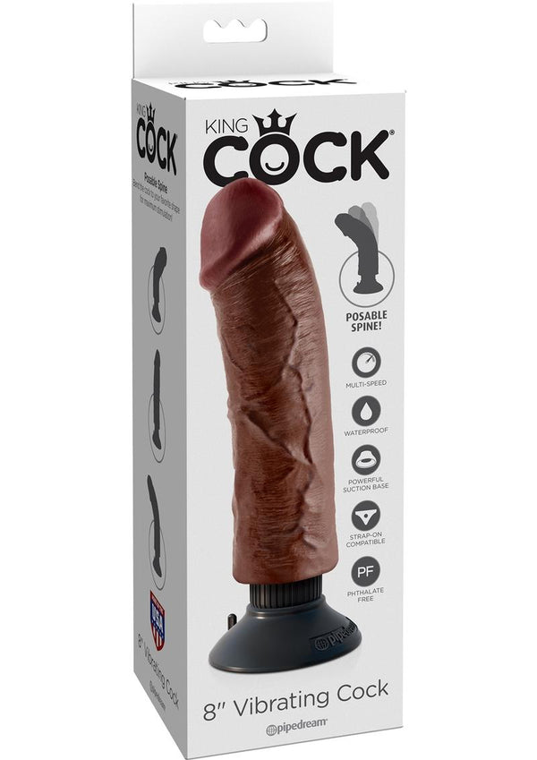 King Cock Vibrating Realistic Dildo Waterproof Brown 8 Inch
