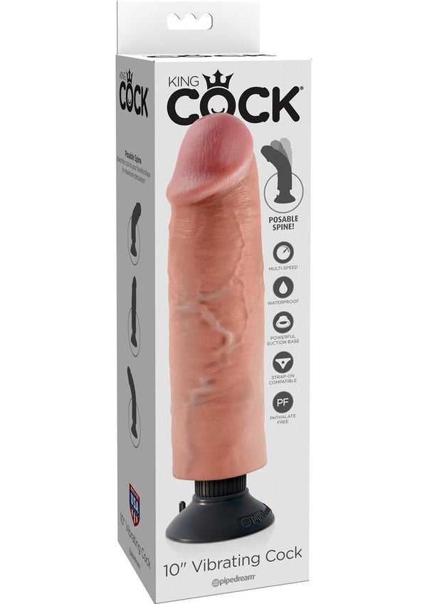King Cock Vibrating Realistic Dildo Waterproof Flesh 10 Inch