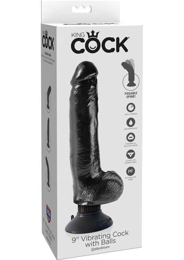 King Cock Vibrating Dildo with Balls 9in - Black