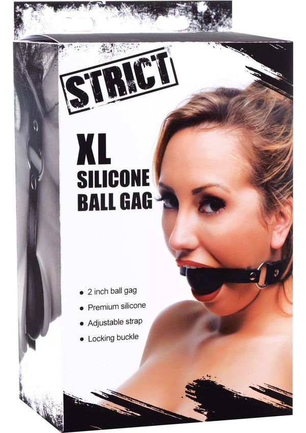 Strict Xl Ball Gag Silicone And Leather And Metal Black