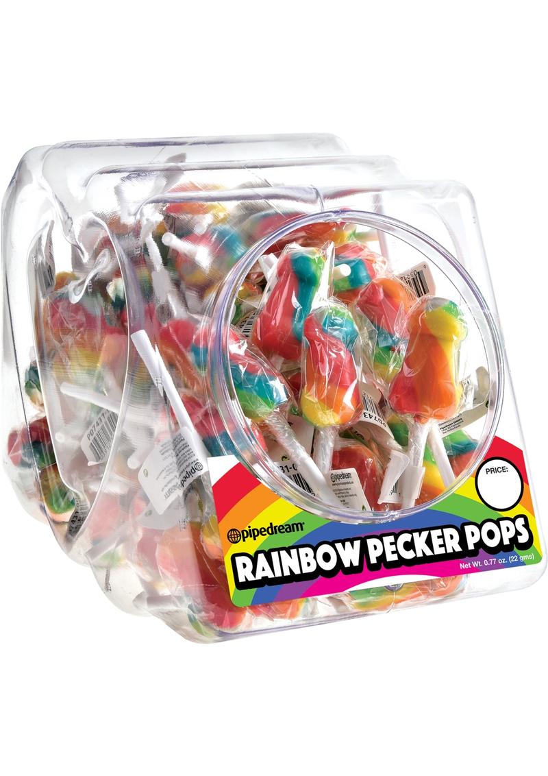 Rainbow Pecker Pops Display (72 per bowl)