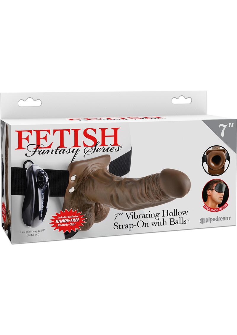 Fetish Fantasy Series Vibrating Hollow Strap On With Balls Wired Remote Brown 7 Inch