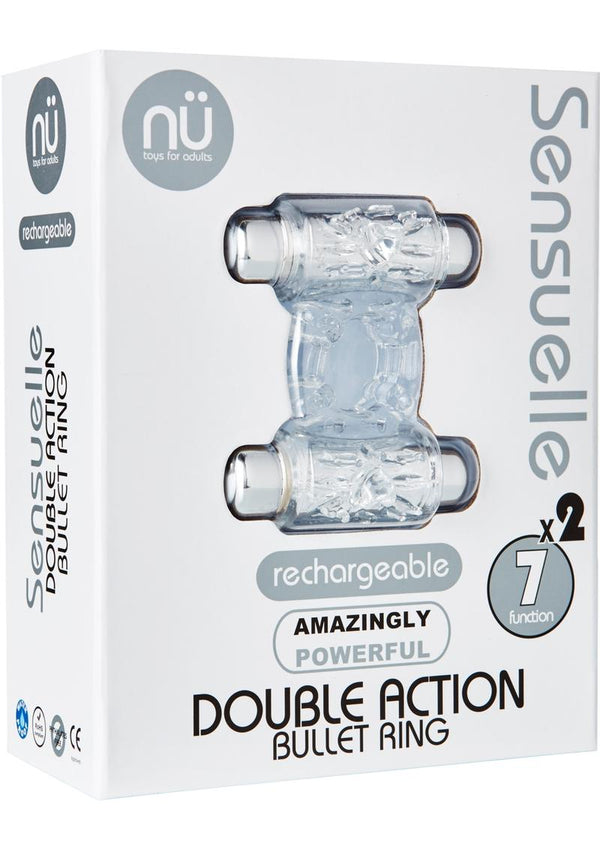 Double Action Bullet C Ring 7 Function Silicone Rechargeable Waterproof Clear