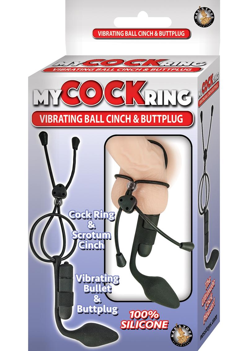 My Cockring Silicone Vibrating Ball Cinch and Butt Plug - Black