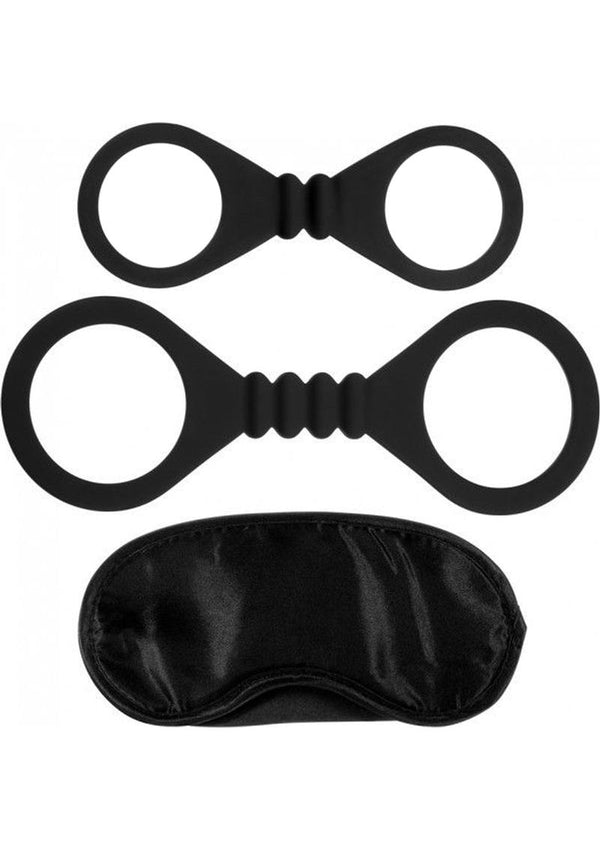 Kinx Bound To Please Blindfold, Silicone Wrist And Ankle Cuffs - Black