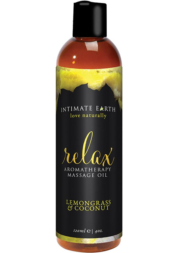 Intimate Earth Relax Aromatherapy Massage Oil Lemongrass & Coconut 4Oz