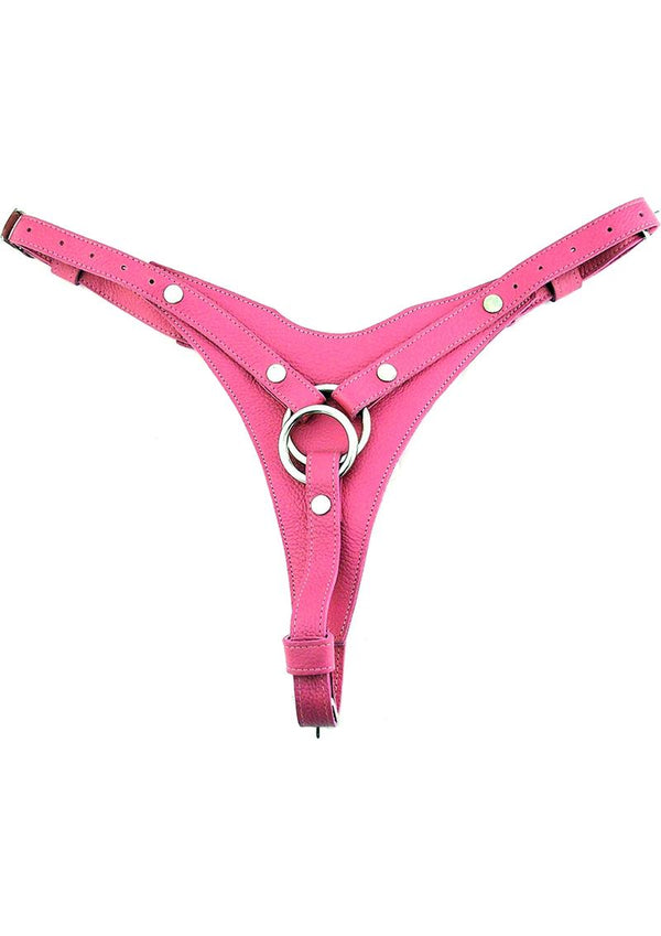 Rouge Female Dildo Leather Harness Pink