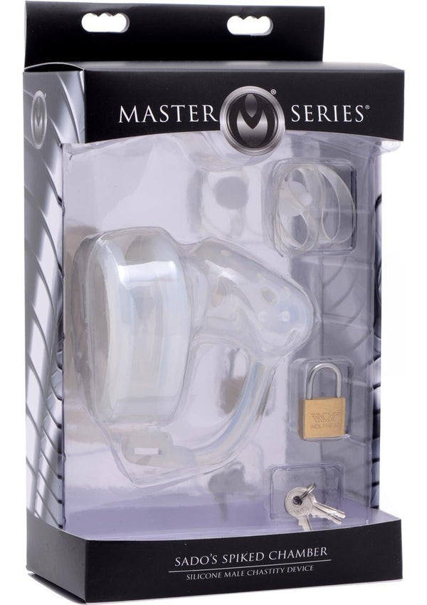 Master Series Sado's Spiked Chamber Silicone Male Chastity Device - Clear