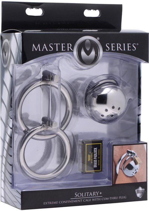 Master Series Solitary Extreme Confinement Cage With Cum Thru Plug Silver
