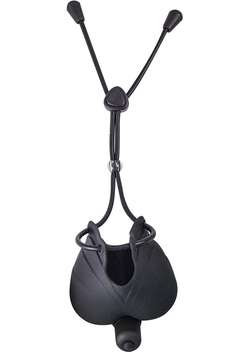 My Cock Ring Vibrating Scrotum Pouch And Cinch Silicone Black