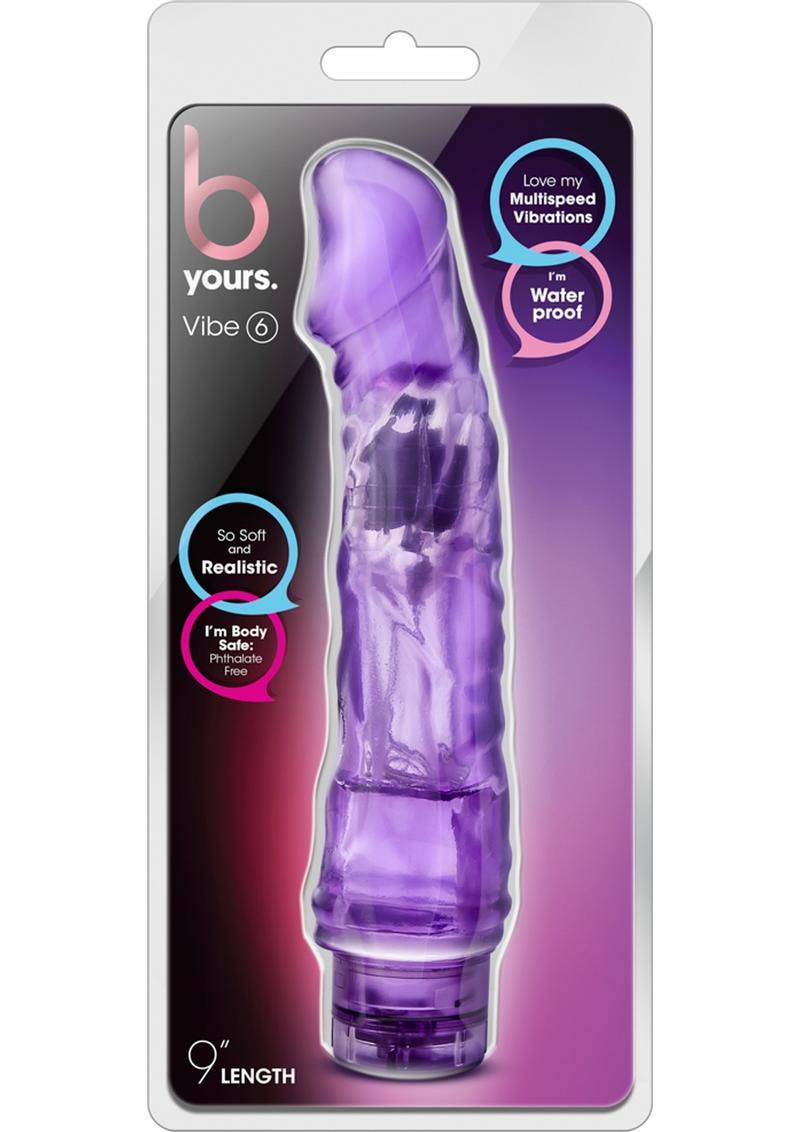 B Yours Vibe 6 Vibrating Dildo 9in - Purple