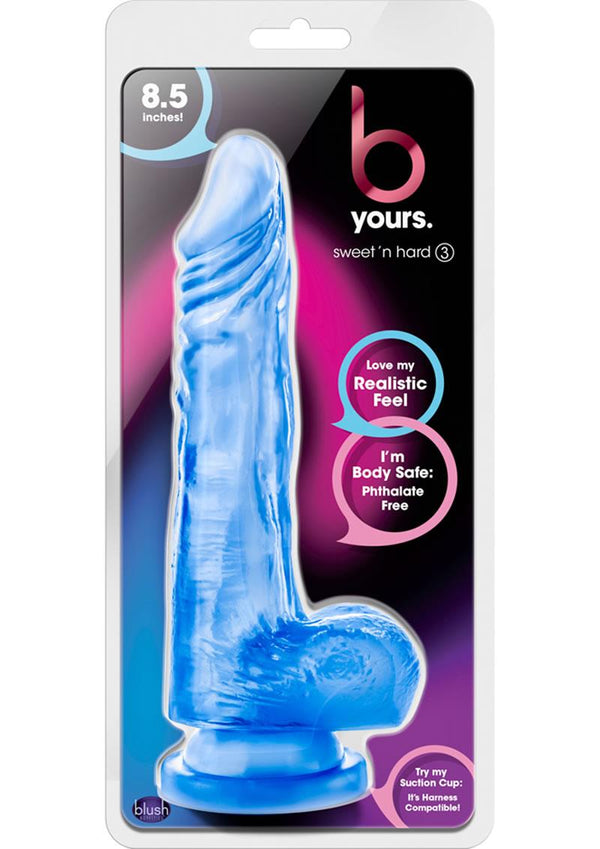 B Yours Sweet n' Hard 3 Dildo With Balls 8.5in - Blue