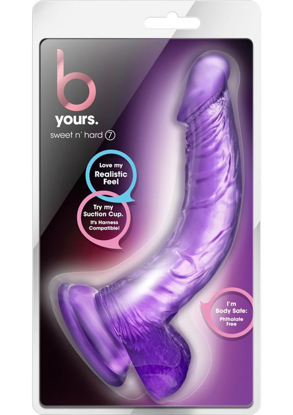 B Yours Sweet n' Hard 7 Dildo With Balls 8in - Purple