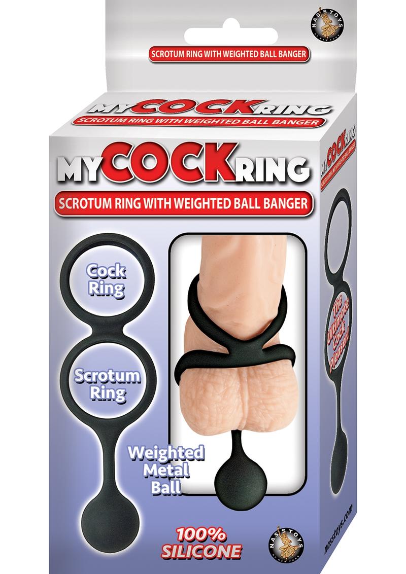 My Cockring Scrotum Ring With Weighted Ball Banger Silicone Cock Ring - Black
