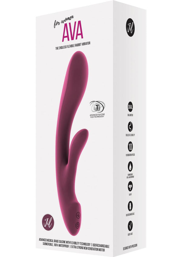 Jil Ava Flexible Silicone Usb Rechargeable Rabbit Vibrator Waterproof Pink 8.6 Inch