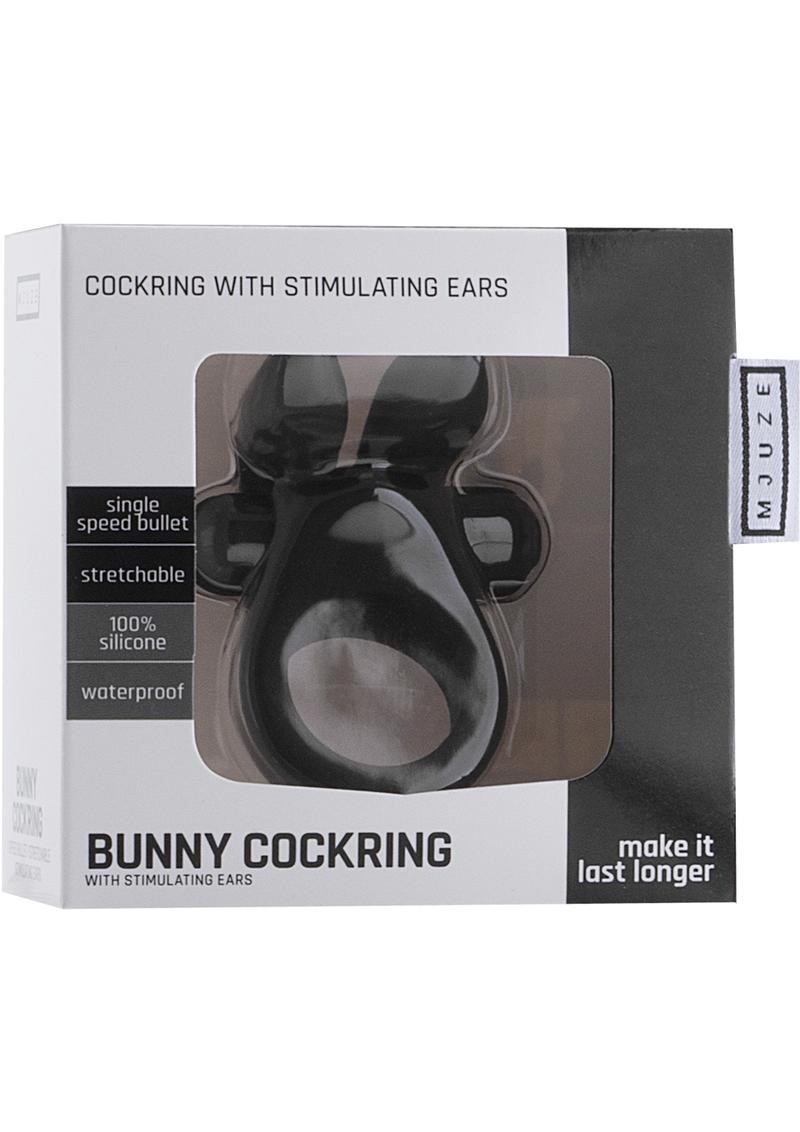 Mjuze Bunny Silicone Cock Ring With Stimulating Ears - Black