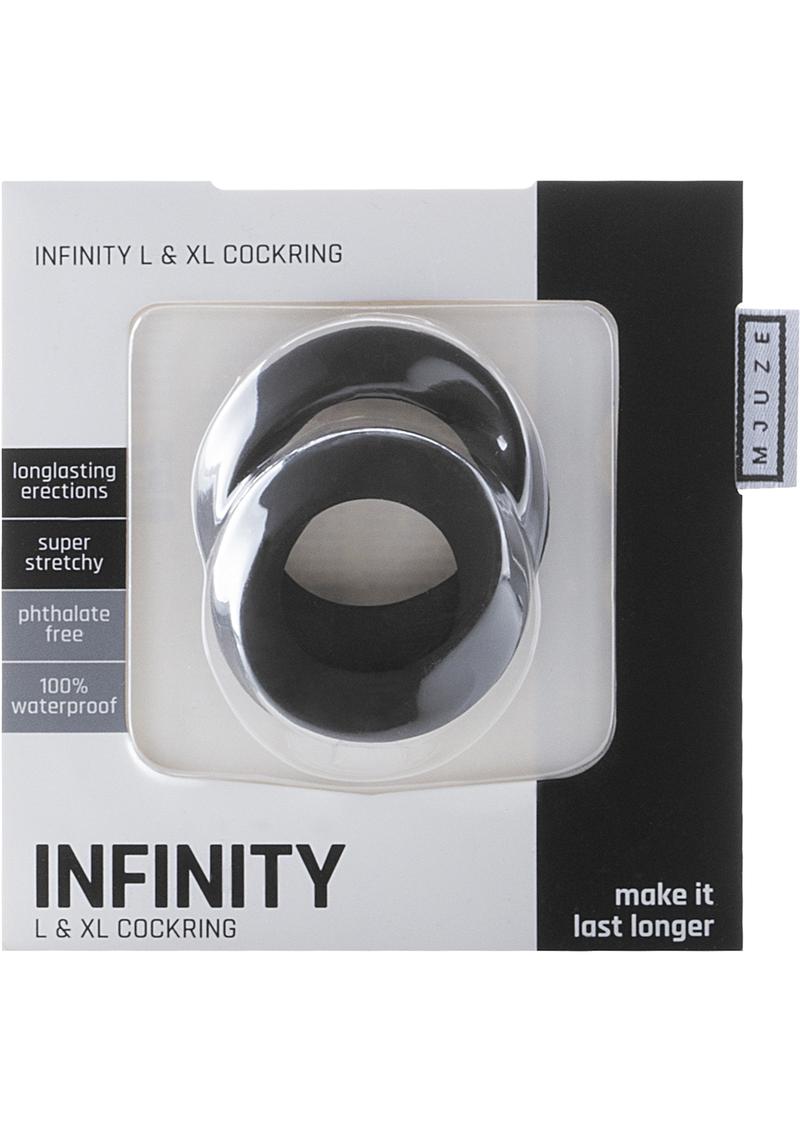 Mjuze Infinity Silicone Cock Ring Set - Black (2 Per Pack Large & Extra Large)