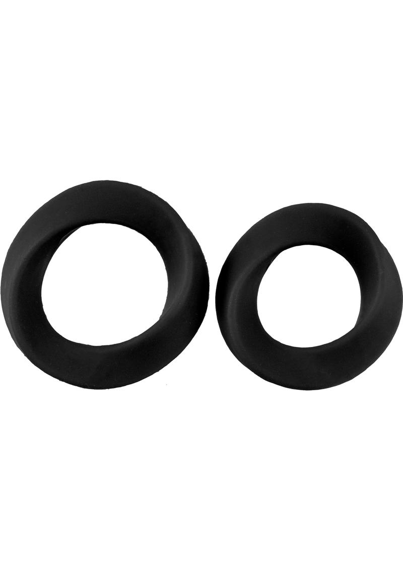 Mjuze Infinity Silicone Cock Ring Set - Black (2 Per Pack Large & Extra Large)