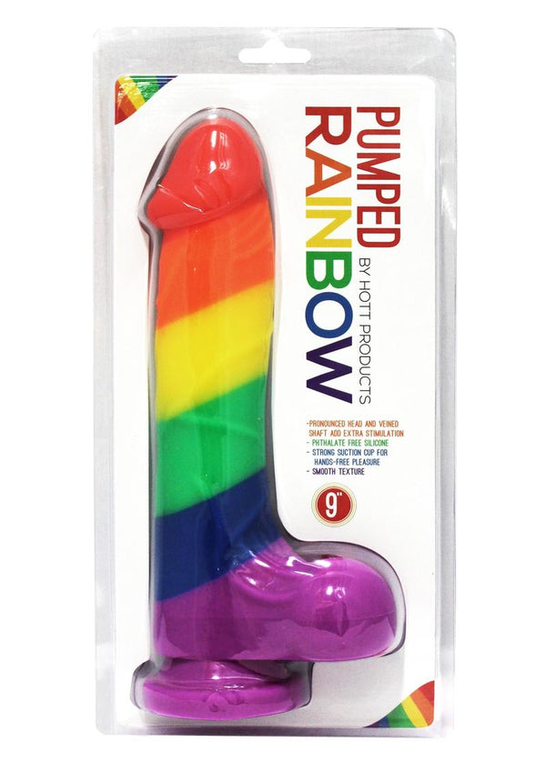 Pumped Rainbow Silicone Realistic Dildo With Balls 9 Inch