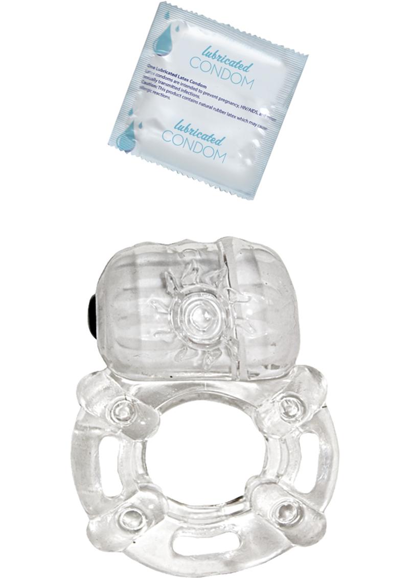 Vibrating Ring With Lubricated Condom Pulsating Erection Keeper Crystal
