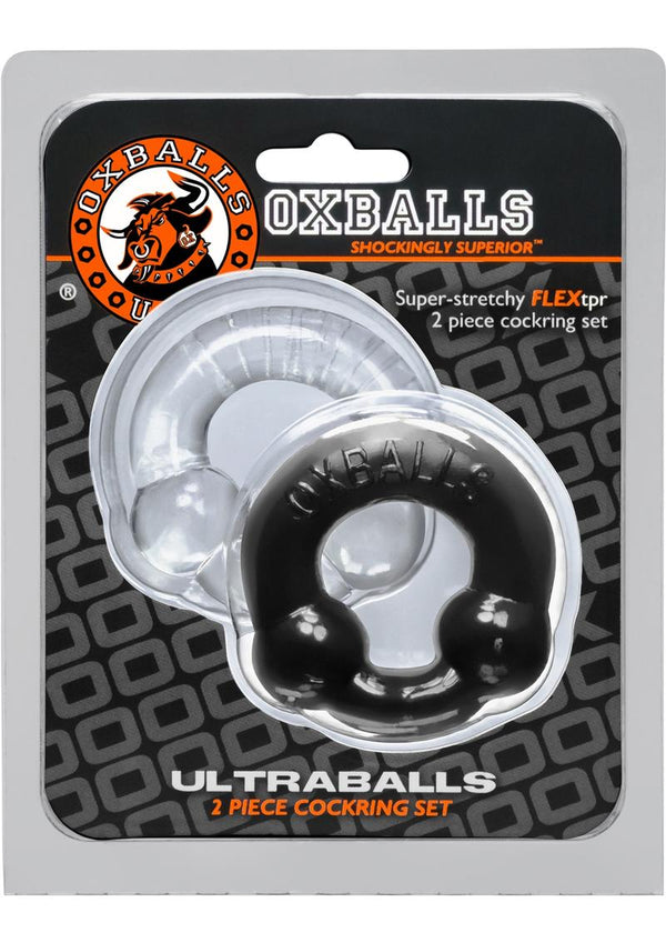 Oxballs Ultraballs Cock Ring Set ( 2 Pack)- Black And Clear