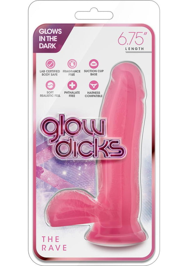 Glow Dicks The Rave Dildo With Balls 6.75in - Pink