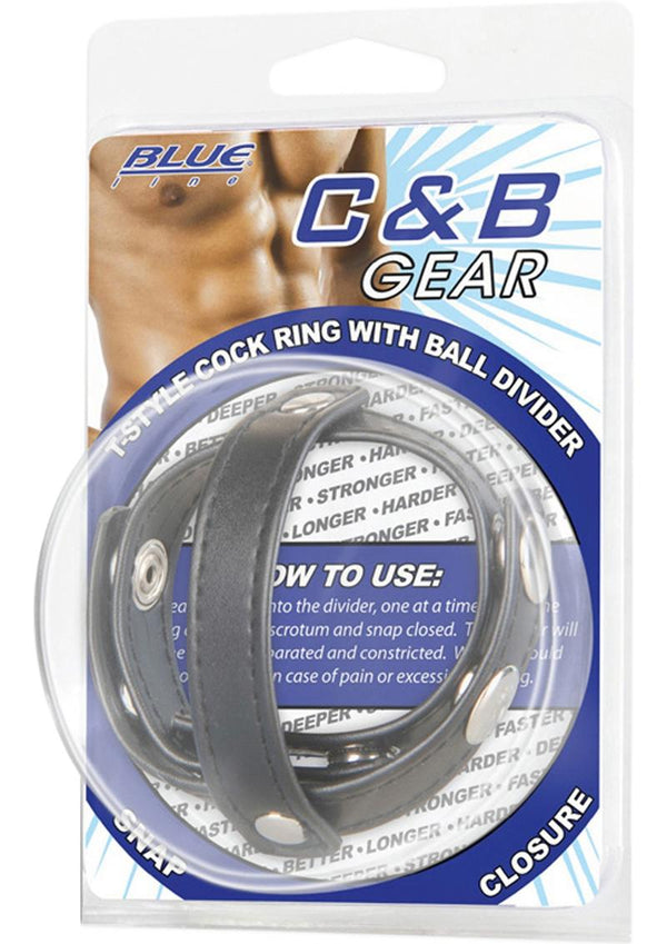 C&B Gear T-Style Cock Ring With Ball Divider Adjustable Black