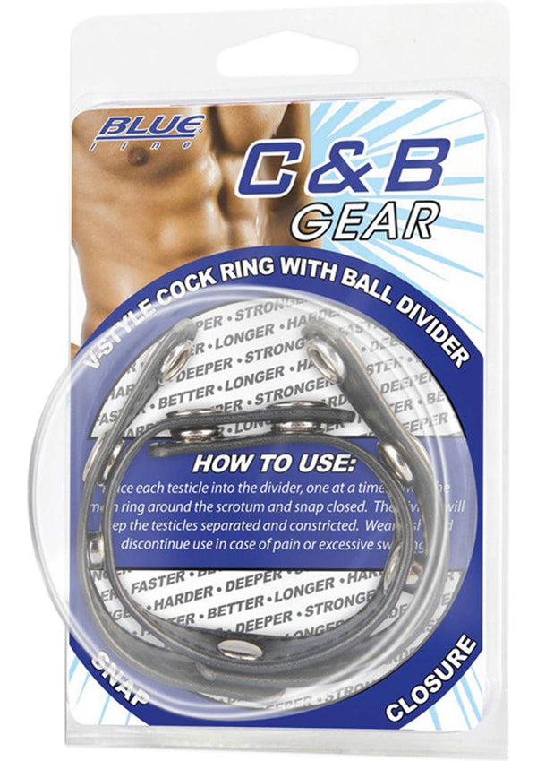 C&B Gear V-Style Cock Ring With Ball Divider Black