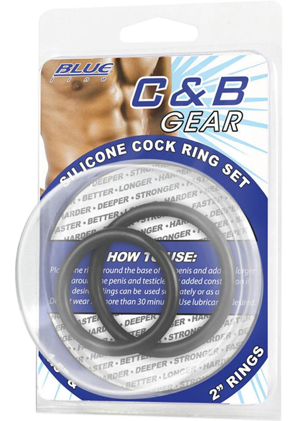 C&B Gear Silicone Cock Ring Set Black 2 Each Per Set