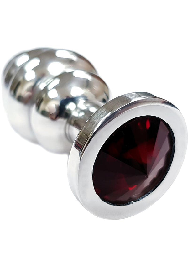 Rouge Jewelled Threaded Anal Butt Plug Small Stainless Steel Red Jewel